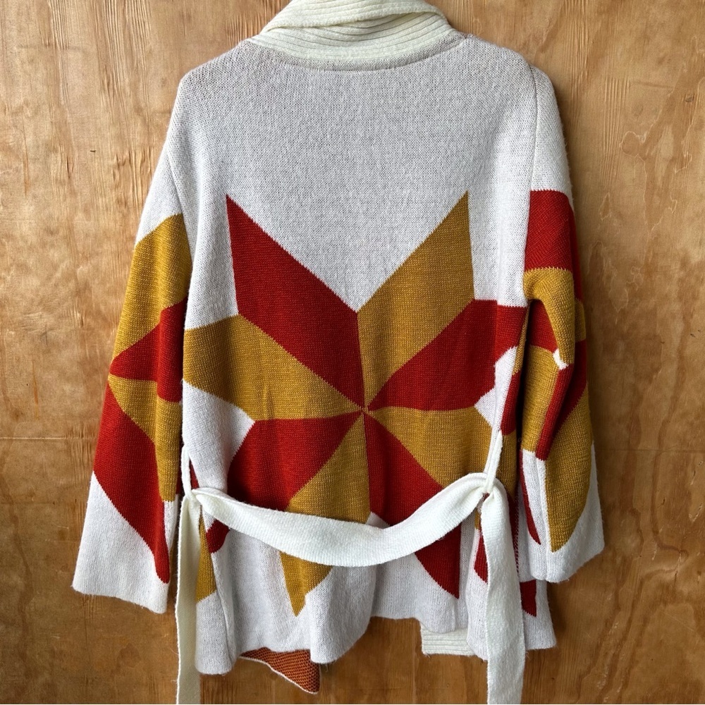 Jen’s Pirate Booty Freedom Star Cardigan Rust Yellow Reversible Holiday Sweater - Picture 13 of 15